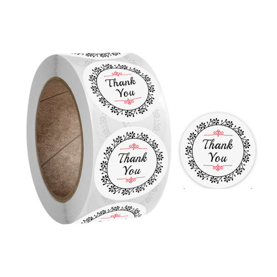 Изображение White - Thank You Wreath Sticker Gift Decoration Gift Art Paper Baking Packaging Label Seal Sticker 2.5cm Dia., 1 Roll(500 PCs/Roll)