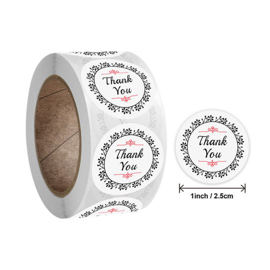 Изображение White - Thank You Wreath Sticker Gift Decoration Gift Art Paper Baking Packaging Label Seal Sticker 2.5cm Dia., 1 Roll(500 PCs/Roll)