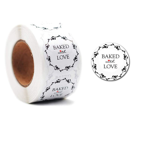 Изображение White - Baked With Love Decorative Art Paper Baking Packaging Label Seal Sticker 2.5cm Dia., 1 Roll(500 PCs/Roll)