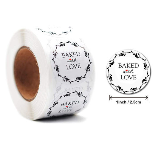 Изображение White - Baked With Love Decorative Art Paper Baking Packaging Label Seal Sticker 2.5cm Dia., 1 Roll(500 PCs/Roll)