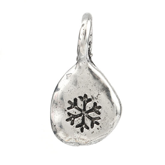 Bild von Zinklegierung Weihnachten Charms Oval Antiksilber Schneeflocke 17mm x 9mm, 20 Stück