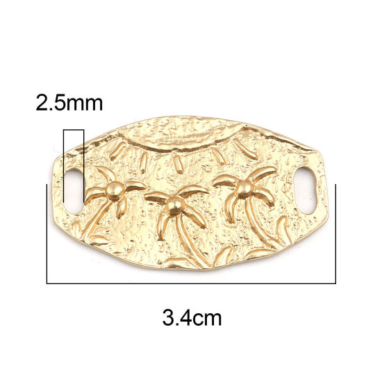 Bild von Zinklegierung Verbinder Oval Matt Gold mit Kokospalme Muster 34mm x 20mm, 5 Stück