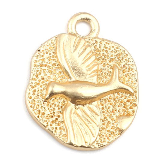 Bild von Zinklegierung Charms Rund Matt Gold Vogel 18mm x 14mm, 5 Stück