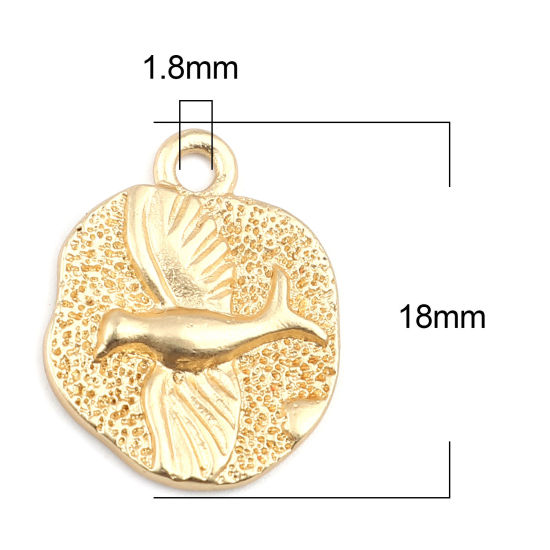 Bild von Zinklegierung Charms Rund Matt Gold Vogel 18mm x 14mm, 5 Stück
