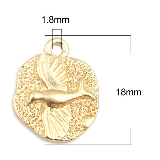 Изображение Цинковый Сплав Подвески Круглые Матовый Золотой Птица 18мм x 14мм, 5 ШТ