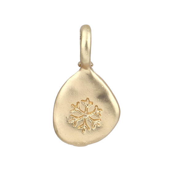 Bild von Zinklegierung Weihnachten Charms Oval Matt Gold Schneeflocke 17mm x 9mm, 10 Stück