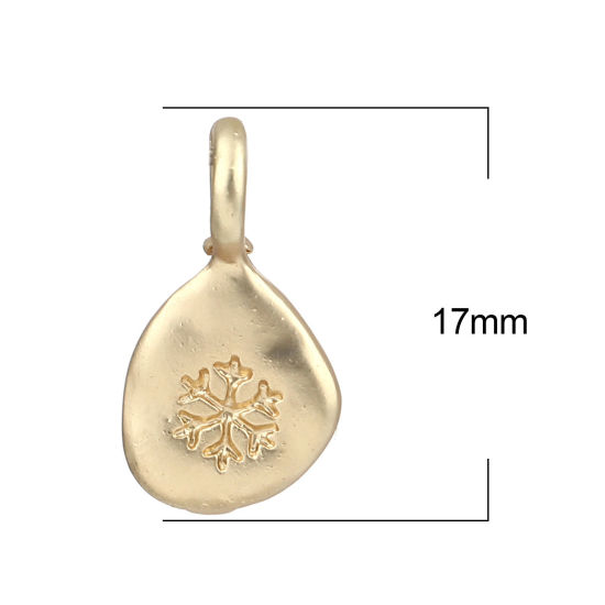 Bild von Zinklegierung Weihnachten Charms Oval Matt Gold Schneeflocke 17mm x 9mm, 10 Stück