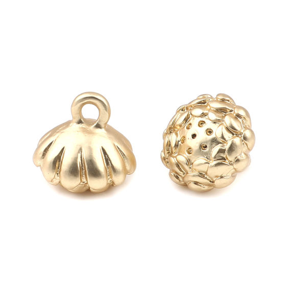 Bild von Zinklegierung Charms Lotuskapsel Matt Gold 12mm x 12mm, 5 Stück
