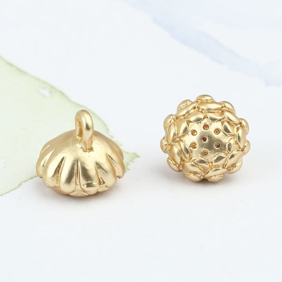 Bild von Zinklegierung Charms Lotuskapsel Matt Gold 12mm x 12mm, 5 Stück