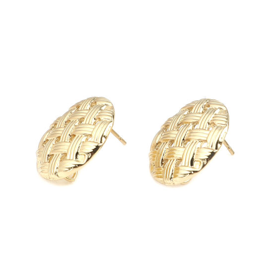 Picture of Zinc Based Alloy Ear Post Stud Earrings Findings Round Gold Plated W/ Loop 20mm Dia., Post/ Wire Size: (21 gauge), 2 Pairs