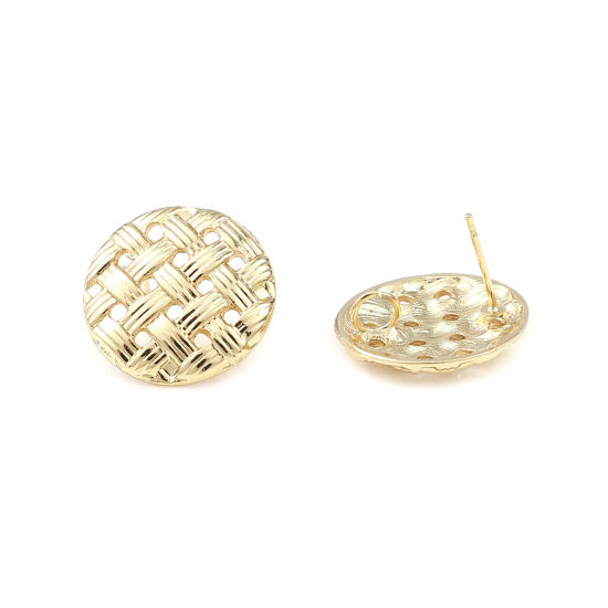 Picture of Zinc Based Alloy Ear Post Stud Earrings Findings Round Gold Plated W/ Loop 20mm Dia., Post/ Wire Size: (21 gauge), 2 Pairs