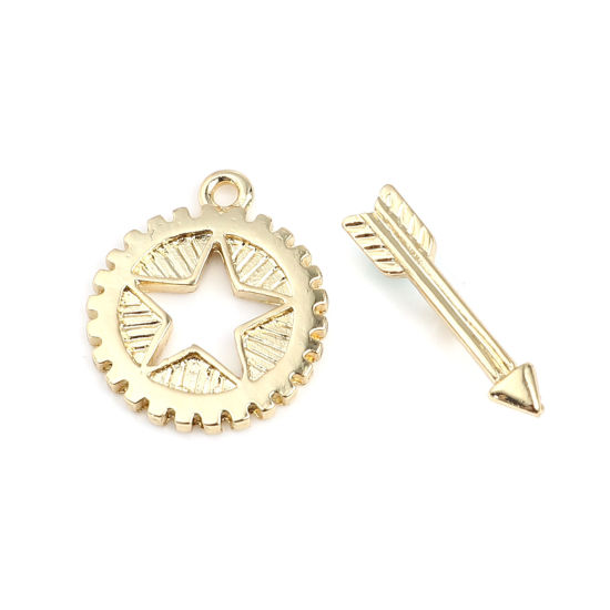 Picture of Zinc Based Alloy Toggle Clasps Arrow Gold Plated Pentagram Star 21mm x 19mm 21mm x 5mm, 5 Sets