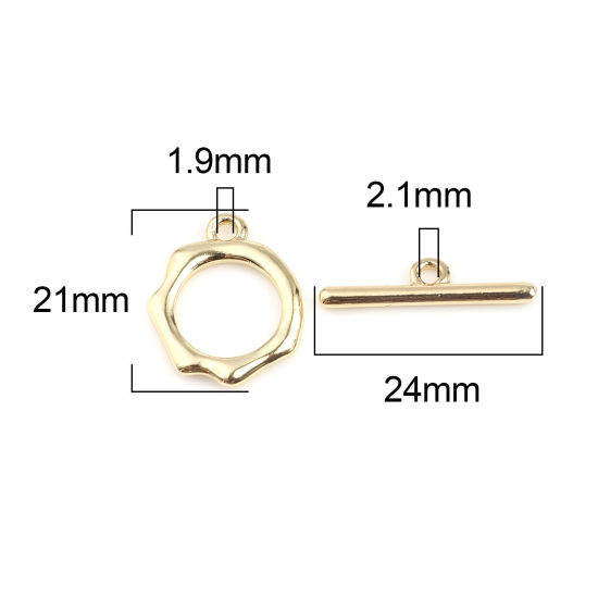 Picture of Zinc Based Alloy Toggle Clasps Irregular Gold Plated 24mm x 6mm 21mm x 17mm, 5 Sets
