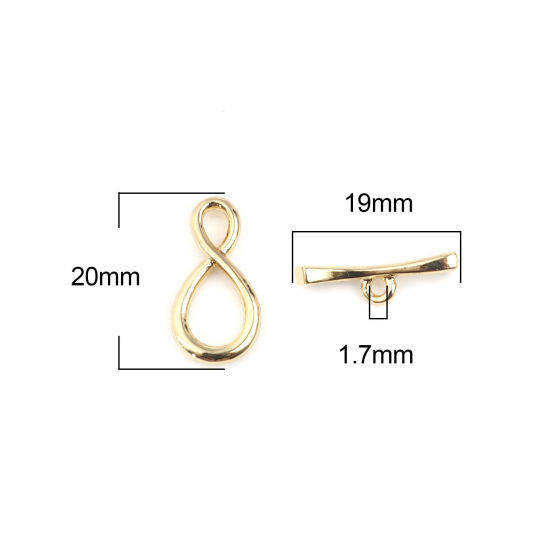 Picture of Zinc Based Alloy Toggle Clasps Infinity Symbol Gold Plated 20mm x 10mm 19mm x 3mm, 5 Sets