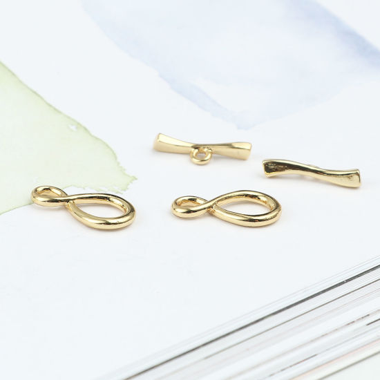 Picture of Zinc Based Alloy Toggle Clasps Infinity Symbol Gold Plated 20mm x 10mm 19mm x 3mm, 5 Sets