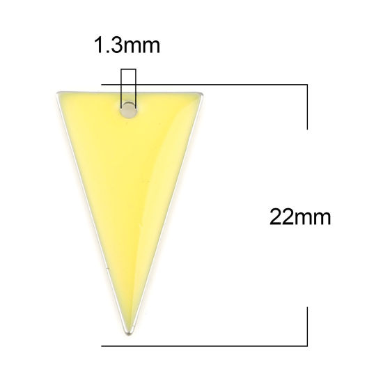 Изображение Латунь Эмалированные Блестки Подвески Серебряный Тон Лимон Треугольник Двухсторонний 22мм x 13мм, 10 ШТ