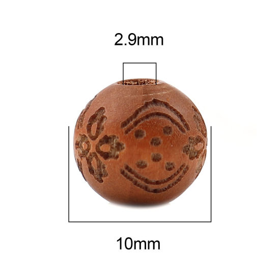 Image de Perles en Bois Naturel Rond Café Fleurs 10mm Dia, Trou: env. 2.9mm, 20 Pcs