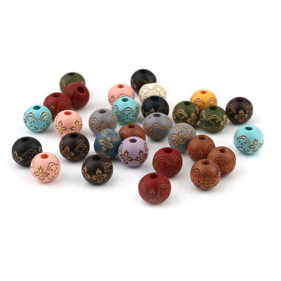 Image de Perles en Bois Naturel Rond Rouge Foncé Fleurs 10mm Dia, Trou: env. 2.9mm, 20 Pcs