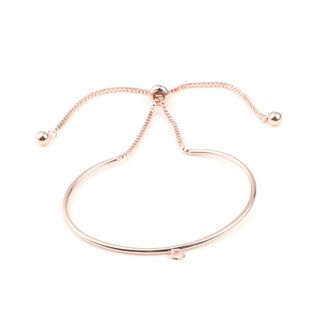 Picture of 1 Piece Brass Adjustable Slider/ Slide Bolo Bracelets Accessories Findings Rose Gold With Loop 17.5cm(6 7/8") long