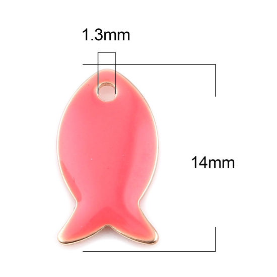 Bild von Messing Emaillierte Pailletten Charms Fisch Vergoldet Pfirsichrosa 14mm x 8mm, 10 Stück