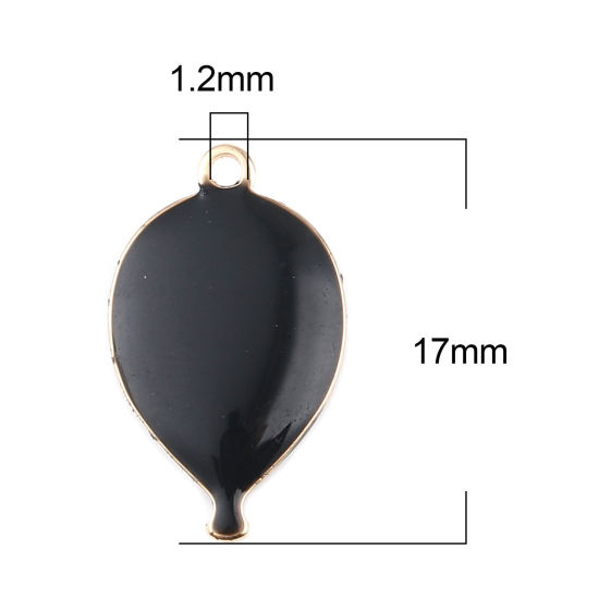 Picture of Brass Enamelled Sequins Charms Gold Plated Black Drop 17mm x 10mm, 10 PCs