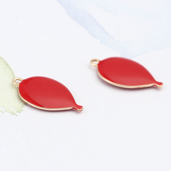 Picture of Brass Enamelled Sequins Charms Gold Plated Red Drop 17mm x 10mm, 10 PCs