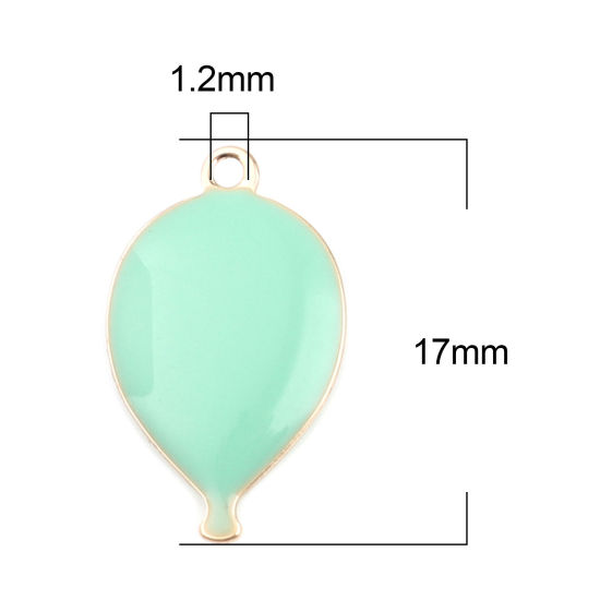 Picture of Brass Enamelled Sequins Charms Gold Plated Light Green Drop 17mm x 10mm, 10 PCs