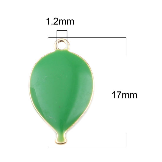 Picture of Brass Enamelled Sequins Charms Gold Plated Grass Green Drop 17mm x 10mm, 10 PCs