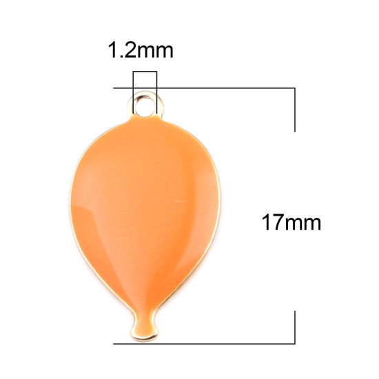 Bild von Messing Emaillierte Pailletten Charms Tropfen Vergoldet Orange 17mm x 10mm, 10 Stück