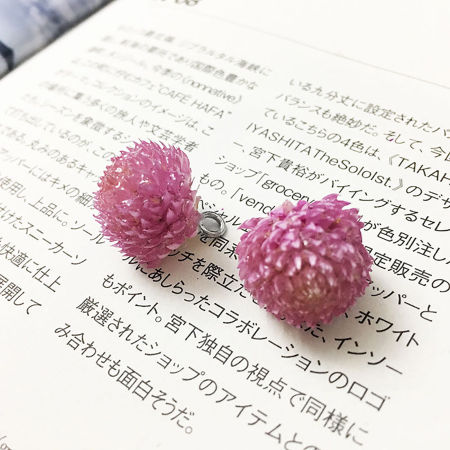 Bild von Zinklegierung Handgemachte Harz Schmuck Echte Blume Anhänger Silberfarbe Rosa 3cm - 0.8cm, 2 Stück