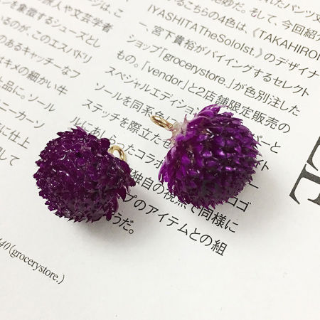 Bild von Zinklegierung Handgemachte Harz Schmuck Echte Blume Anhänger Vergoldet Lila 3cm - 0.8cm, 2 Stück