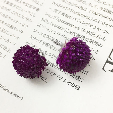 Bild von Zinklegierung Handgemachte Harz Schmuck Echte Blume Anhänger Silberfarbe Lila 3cm - 0.8cm, 2 Stück