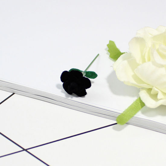 Picture of Velvet Artificial Flower Decoration Black Wish Bottle Rose Flower 34mm x 13mm, 1 Piece
