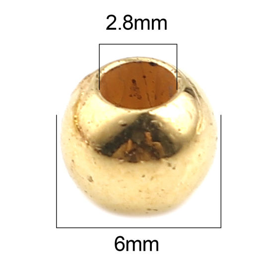 CCB プラスチック ビーズ 円形 ゴールデン 約 6mm 直径、 穴：約 2.8mm、 800 個 の画像