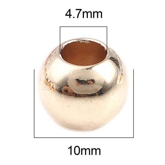 CCB プラスチック ビーズ 円形 ライトゴールド 約 10mm 直径、 穴：約 4.7mm、 200 個 の画像