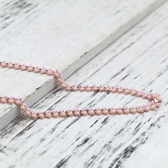 Bild von Messing Emaille Schmuckkette Kette Zubehör Blätter Vergoldet Rosa 6mm, 1 Meter                                                                                                                                                                                