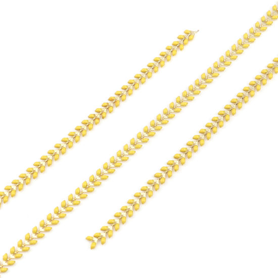 Picture of Brass Enamel Link Chain Findings Leaf Gold Plated Yellow 6mm, 1 M                                                                                                                                                                                             