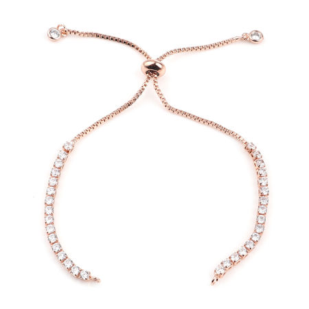 Picture of Brass Slider/Slide Extender Chain Rose Gold Adjustable Clear Rhinestone 12.5cm(4 7/8") long, 1 Piece