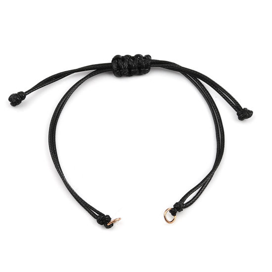 Picture of Polyester Braided Semi-finished Bracelets For DIY Handmade Jewelry Making Accessories Findings Rose Gold Black Adjustable 13.5cm(5 3/8") long, 5 PCs