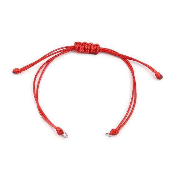 Picture of Polyester Braided Semi-finished Bracelets For DIY Handmade Jewelry Making Accessories Findings Silver Tone Red Adjustable 13.5cm(5 3/8") long, 5 PCs
