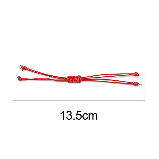 Picture of Polyester Braided Semi-finished Bracelets For DIY Handmade Jewelry Making Accessories Findings Silver Tone Red Adjustable 13.5cm(5 3/8") long, 5 PCs