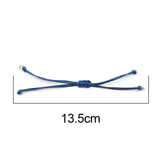 Picture of Polyester Braided Semi-finished Bracelets For DIY Handmade Jewelry Making Accessories Findings Silver Tone Dark Blue Adjustable 13.5cm(5 3/8") long, 5 PCs
