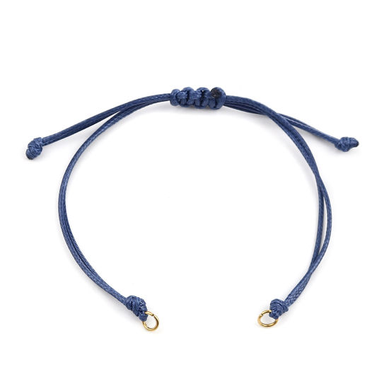 Picture of Polyester Braided Semi-finished Bracelets For DIY Handmade Jewelry Making Accessories Findings Gold Plated Dark Blue Adjustable 13.5cm(5 3/8") long, 5 PCs