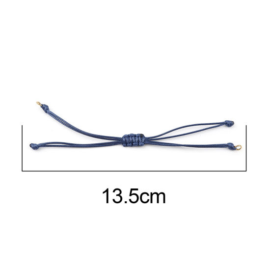 Picture of Polyester Braided Semi-finished Bracelets For DIY Handmade Jewelry Making Accessories Findings Gold Plated Dark Blue Adjustable 13.5cm(5 3/8") long, 5 PCs