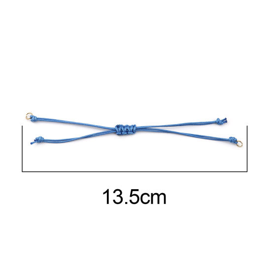 Picture of Polyester Braided Semi-finished Bracelets For DIY Handmade Jewelry Making Accessories Findings Gold Plated Light Blue Adjustable 13.5cm(5 3/8") long, 5 PCs