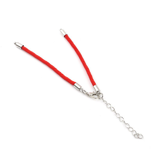 Picture of Polyamide Nylon Braiding Braided Bracelets Accessories Findings Silver Tone Red Adjustable 17cm(6 6/8") long, 10 PCs