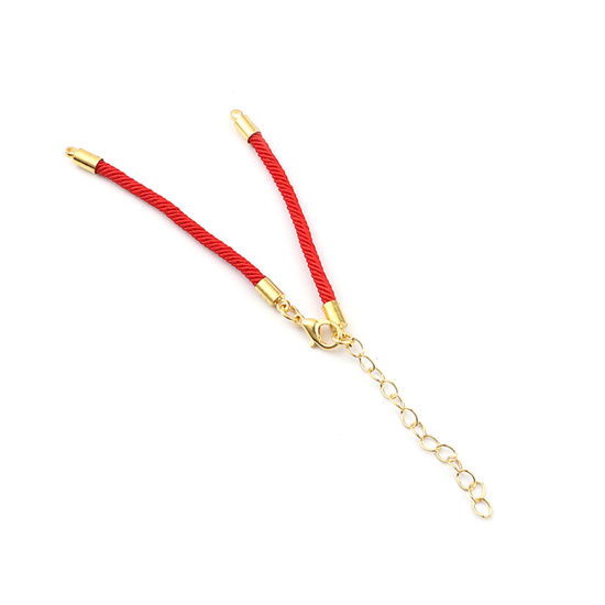 Bild von Polyamid Nylon Geflochtene Armbänder Zubehör Vergoldet Rot Verstellbar 17cm lang, 10 Strange