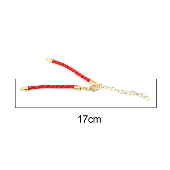 Bild von Polyamid Nylon Geflochtene Armbänder Zubehör Vergoldet Rot Verstellbar 17cm lang, 10 Strange