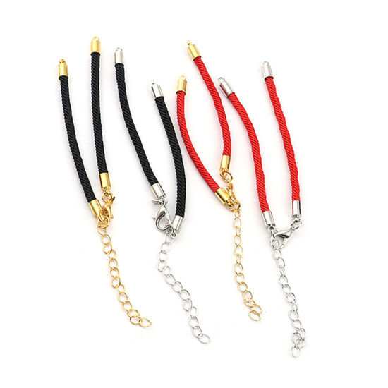 Picture of Polyamide Nylon Braiding Braided Bracelets Accessories Findings Gold Plated Red Adjustable 17cm(6 6/8") long, 10 PCs