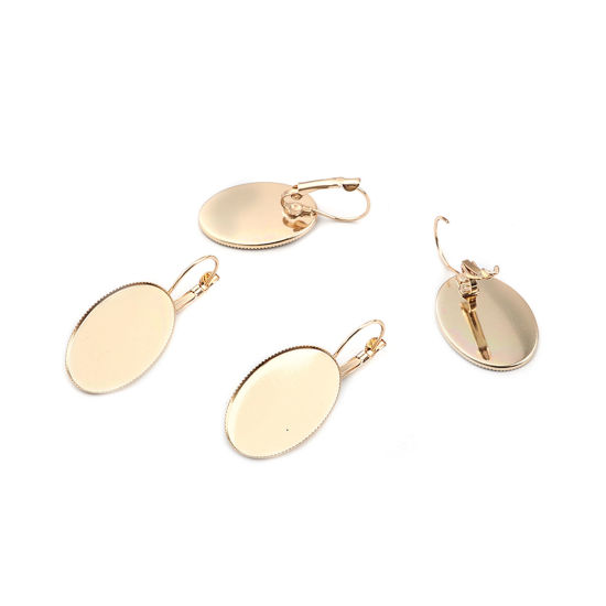Picture of Brass Cabochon Settings Ear Clips Earrings Oval KC Gold Plated (Fit 25mmx18mm) 38mm x 19mm, Post/ Wire Size: (20 gauge), 10 PCs                                                                                                                               